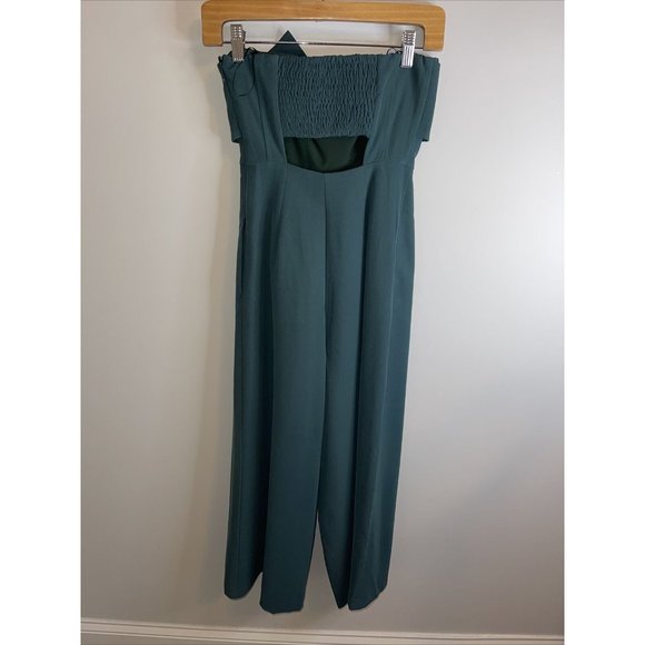 Anthropologie Hailee C Strapless Wide Leg Jumpsuit Bow Cropped Green Women’s 2 - Picture 8 of 9